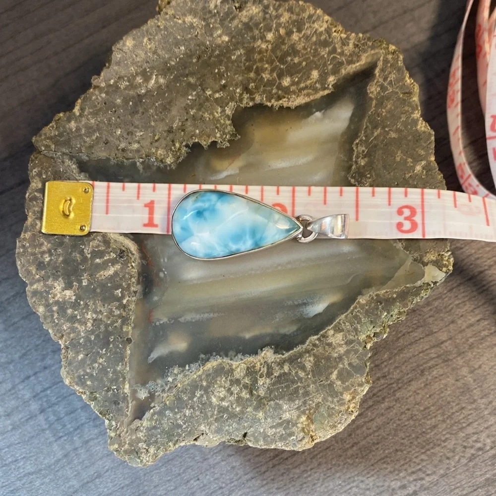 Genuine Larimar Gemstone, 925 Sterling Silver Pendant - Picture 12 of 15